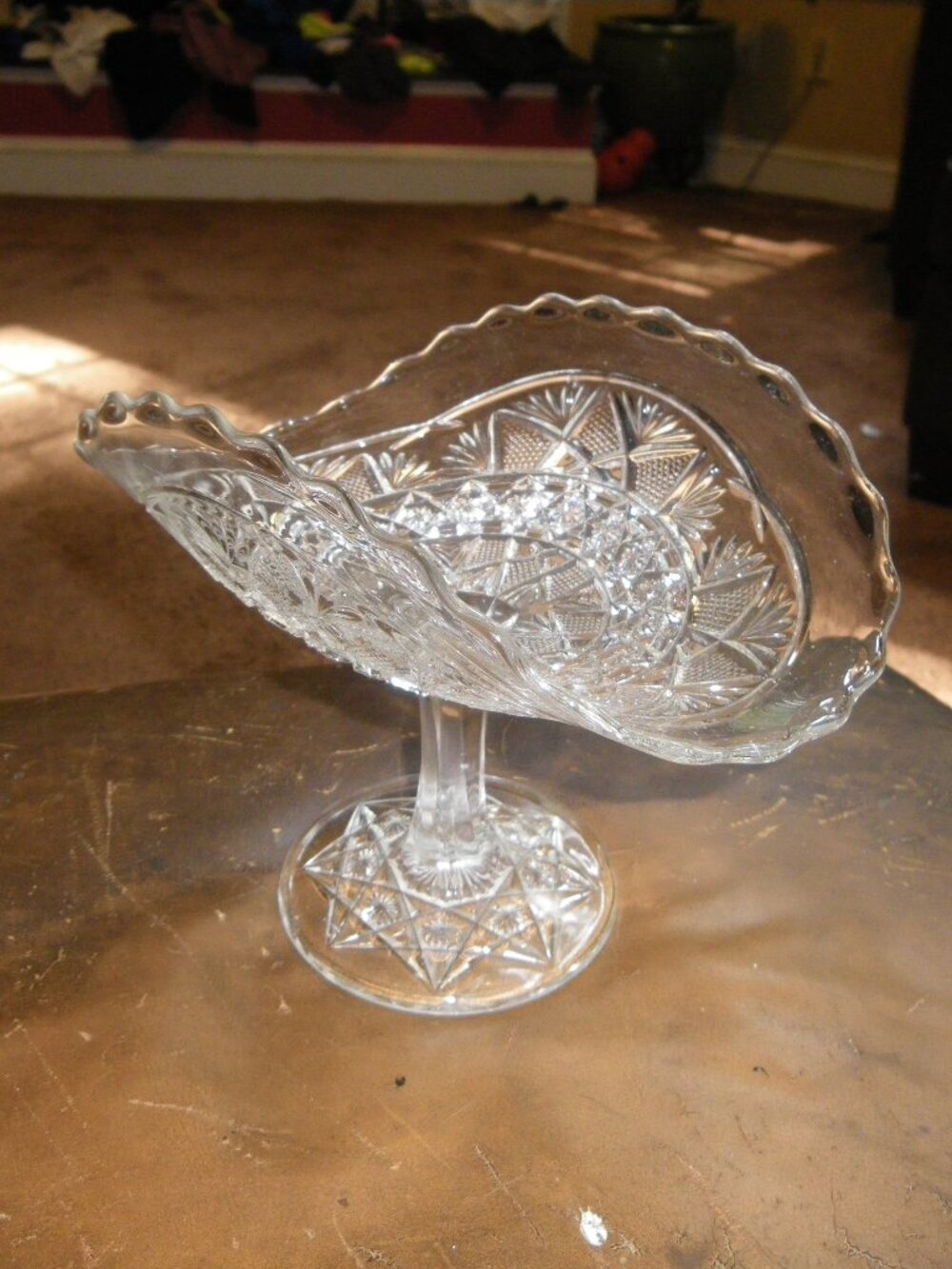 Vintage Crystal Decorative Pedestal Basket Serving Dish